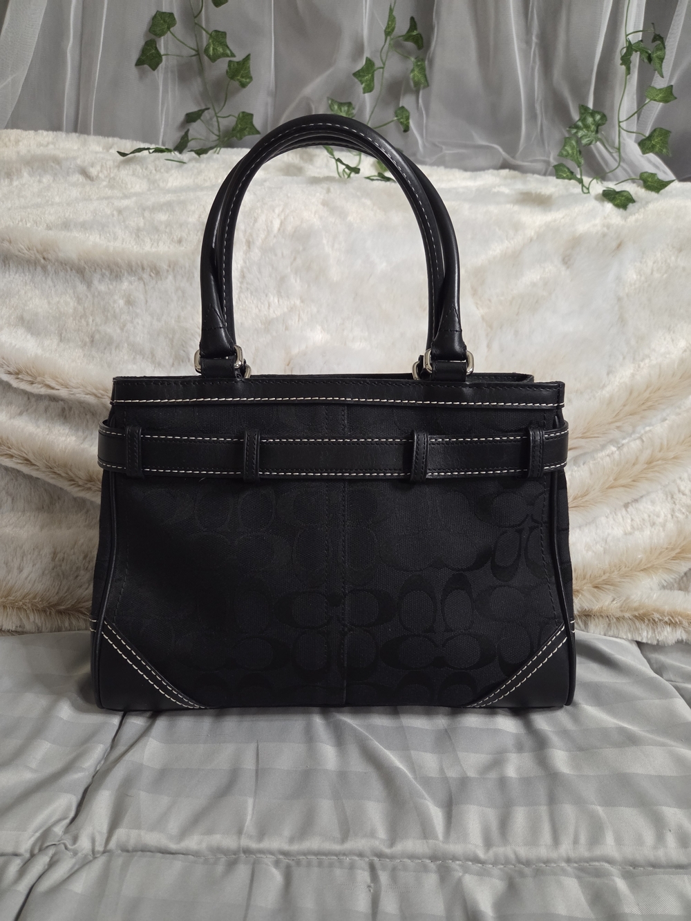 Coach Hampton Black Signature Canvas Satchel - Picture 6 of 13